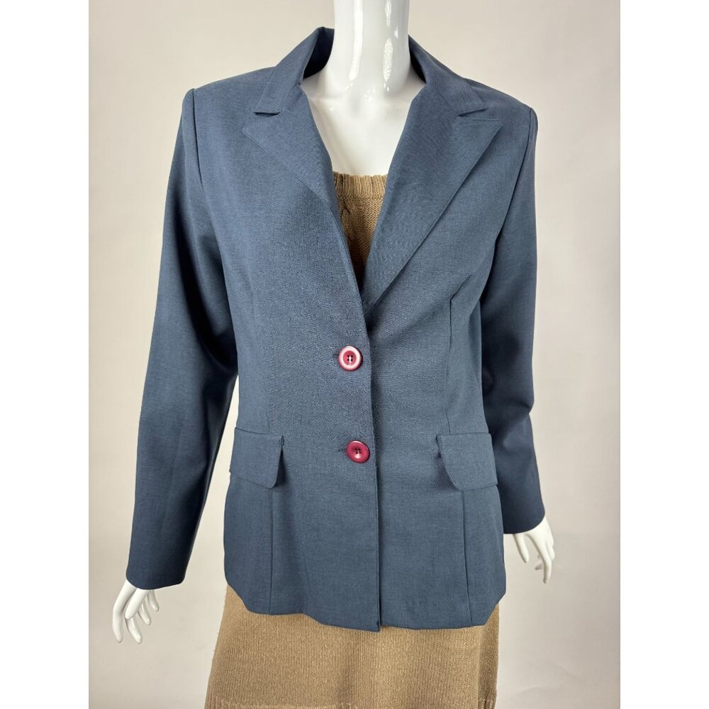 XOXO Vintage Navy Two-Button Blazer Womens Single-Breasted Jacket Polyester With